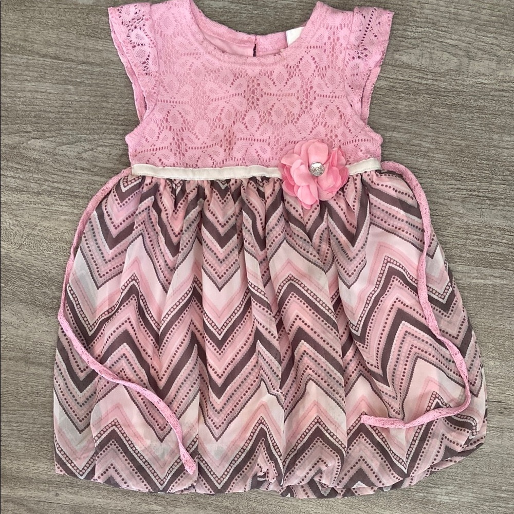 Pink Lace Chevron Kids Dress